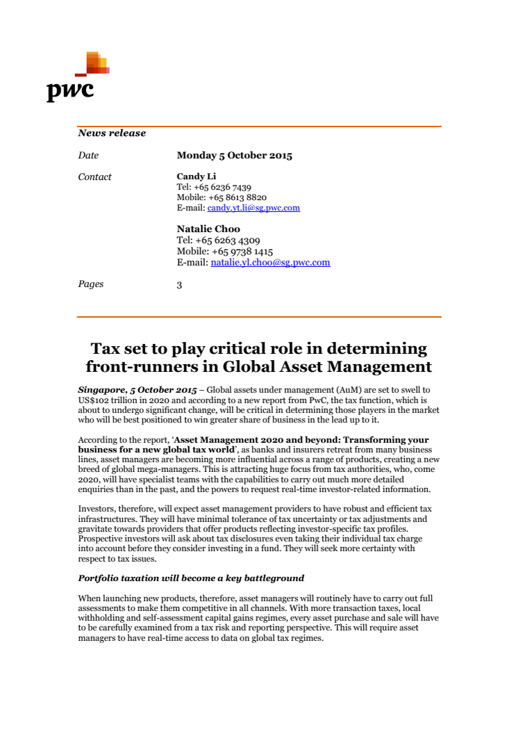 Tax set to play critical role in determining front-runners in Global Asset Management