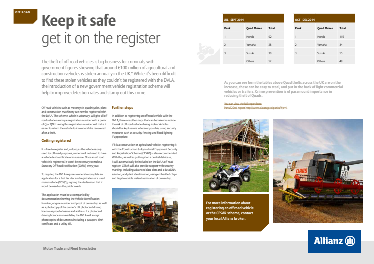 Motor newsletter March 2015 - protecting off-road vehicles