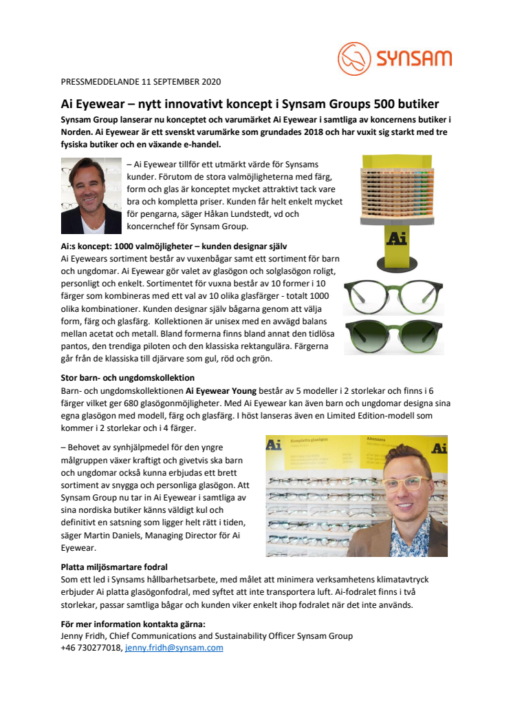 Ai Eyewear – nytt innovativt koncept i Synsam Groups 500 butiker