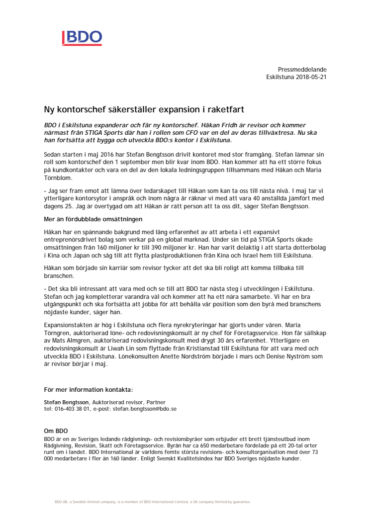 Ny kontorschef säkerställer expansion i raketfart