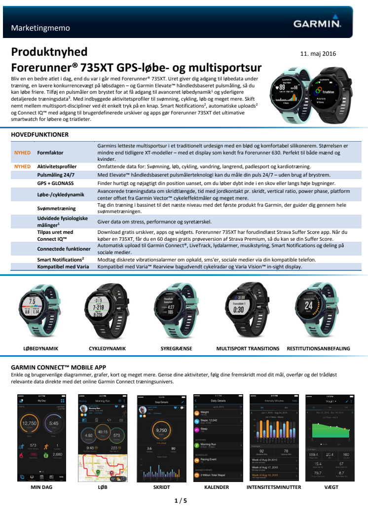 Forerunner® 735XT GPS-løbe- og multisportsur