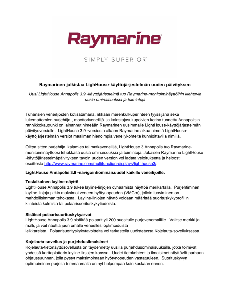 Raymarinen julkistaa LighHouse-käyttöjärjestelmän uuden päivityksen