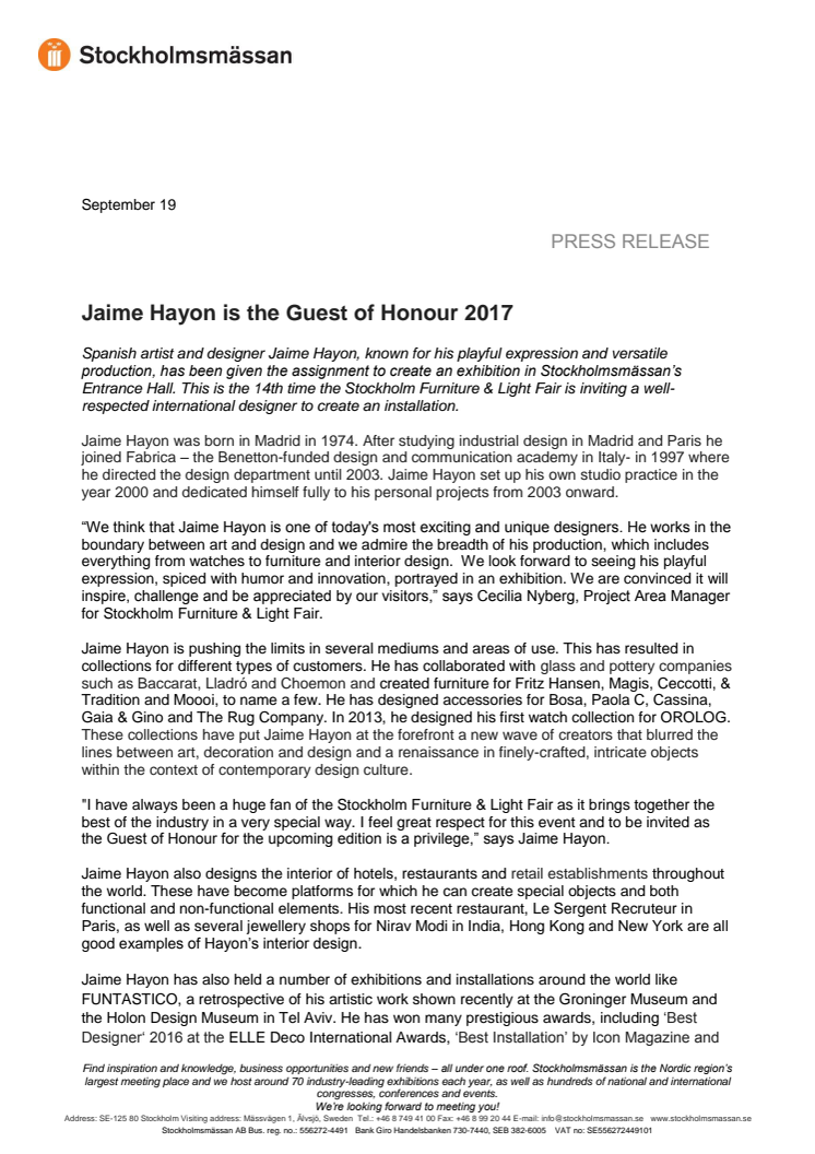 Jaime Hayon is the Guest of Honour 2017 