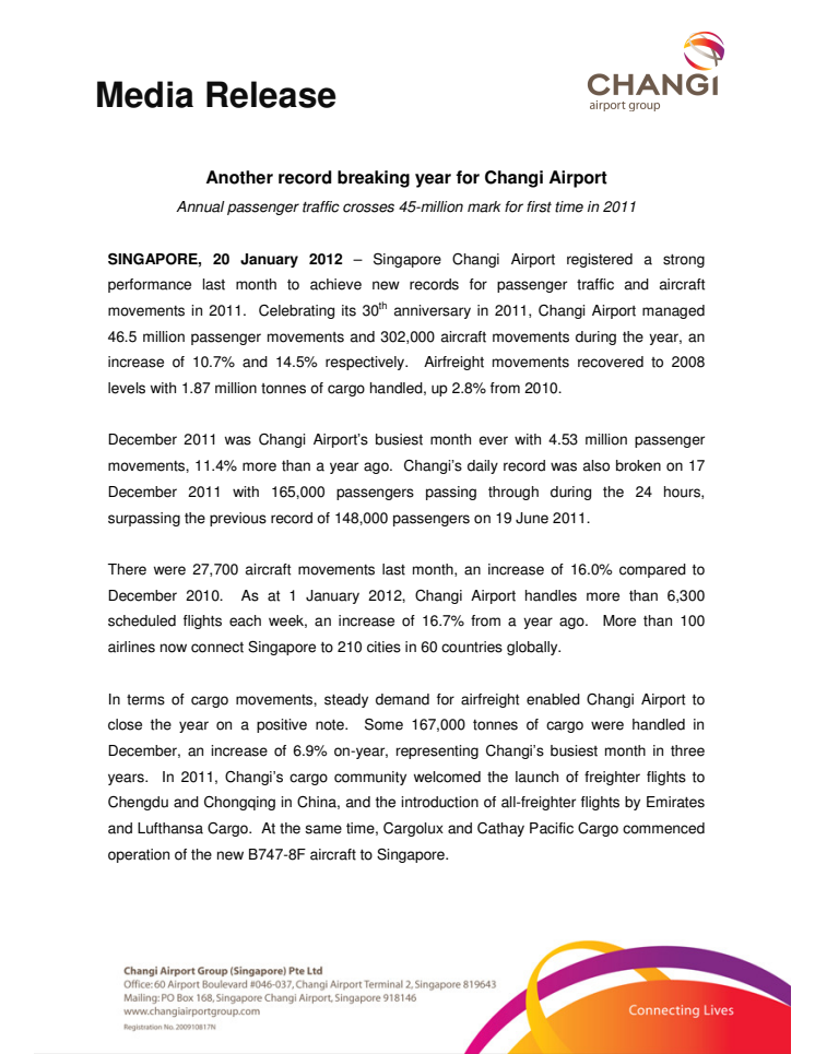 Another record breaking year for Changi Airport