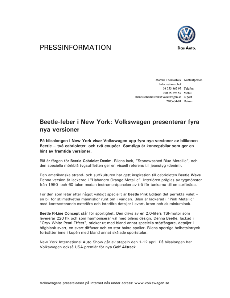 Beetle-feber i New York: Volkswagen presenterar fyra nya versioner