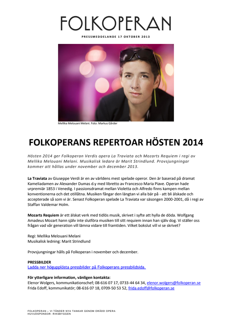 Folkoperans repertoar hösten 2014