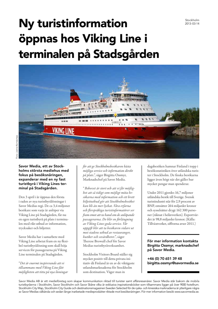 Ny turistinformation öppnas hos Viking Line i terminalen på Stadsgården