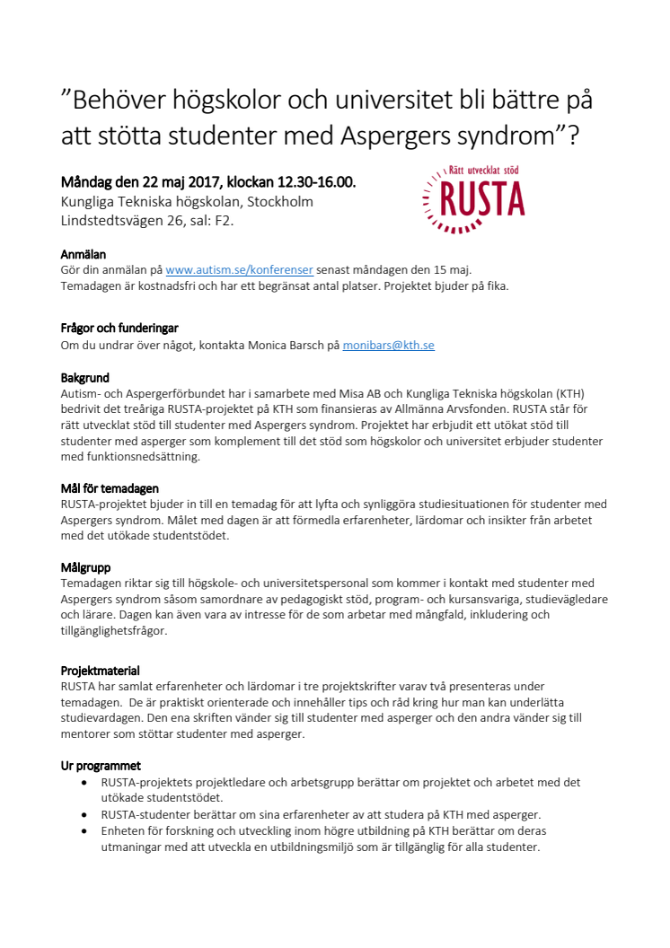 Inbjudan till temadag om Rustaprojektet