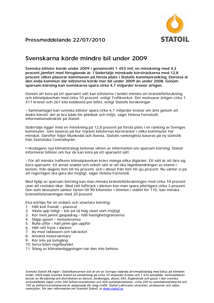 Svenskarna körde mindre bil under 2009