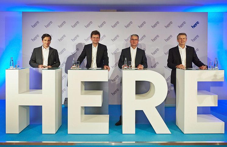 Sean Fernbeck, President HERE; Klaus Fröhlich, BMW AG; Rupert Stadler, AUDI AG; Thomas Weber, Daimler AG