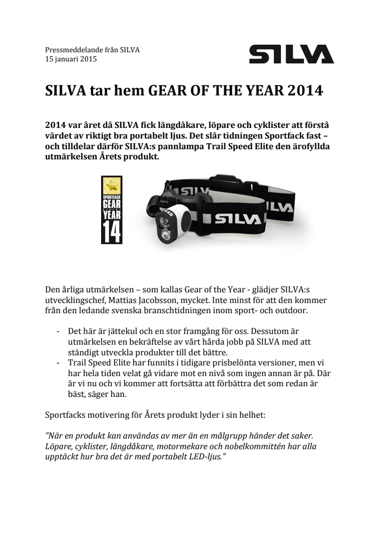 SILVA tar hem GEAR OF THE YEAR 2014