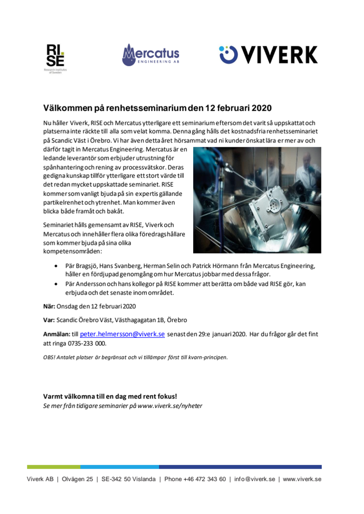 Inbjudan renhetsseminarium 12.2.2020