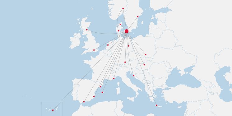 Norwegians linjenät i Danmark från 1 juli 2020