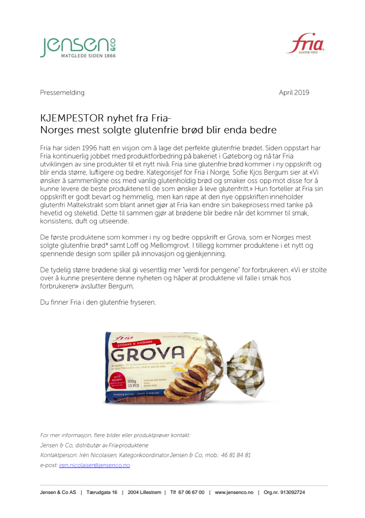 KJEMPESTOR nyhet -  Norges mest solgte glutenfrie brød blir enda bedre 