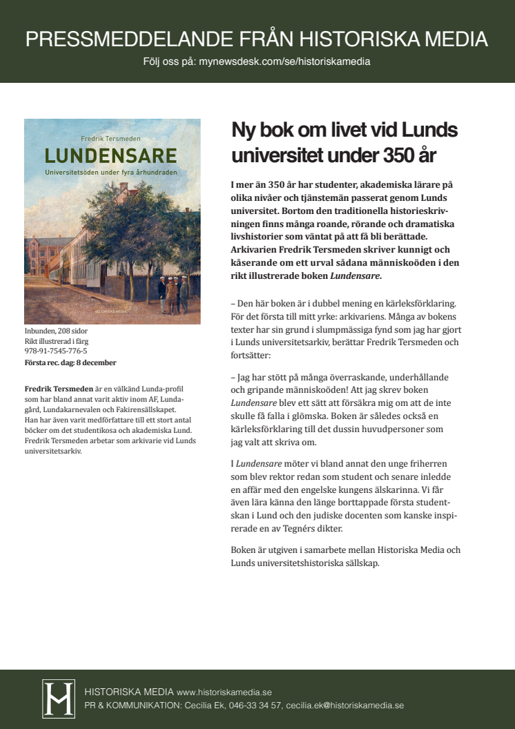 Ny bok om livet vid Lunds  universitet under 350 år