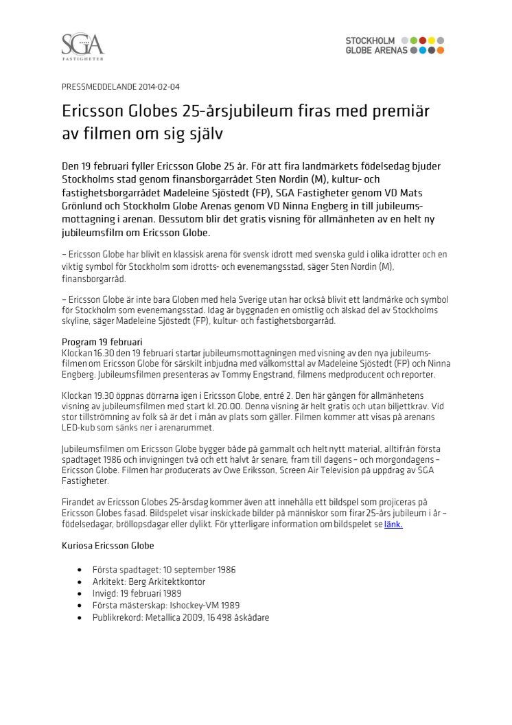 Ericsson Globes 25-årsjubileum firas med premiär av filmen om sig själv 