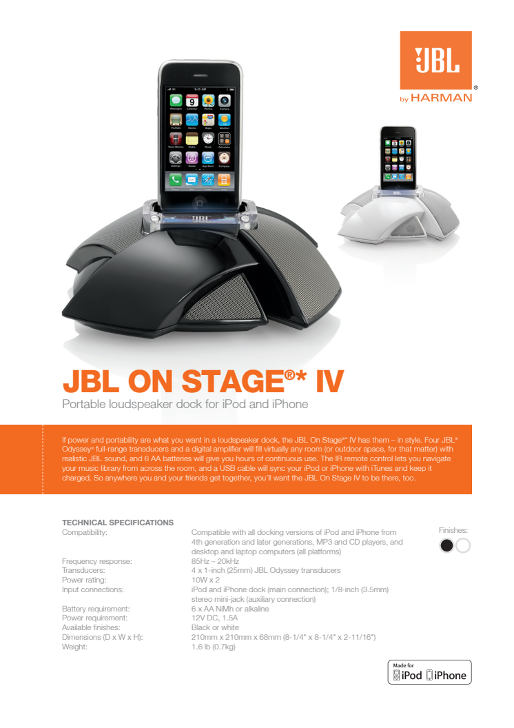 Specification sheet - JBL On Stage IV (English)