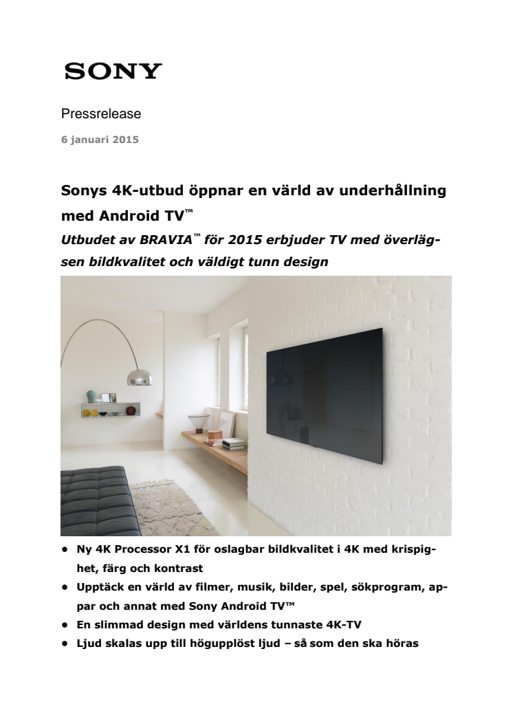 Sonys 4K-utbud öppnar en värld av underhållning med Android TV™