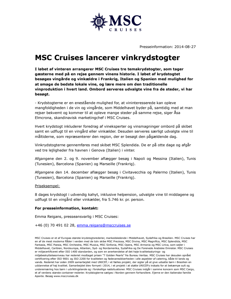 MSC Cruises lancerer vinkrydstogter