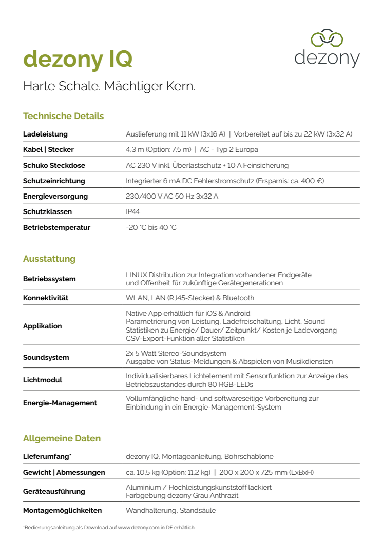 Technisches Datenblatt - dezony IQ Ladestation
