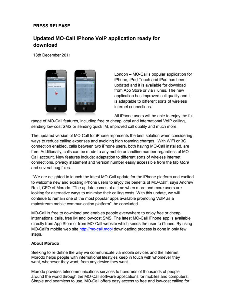 Updated MO-Call iPhone VoIP application ready for download