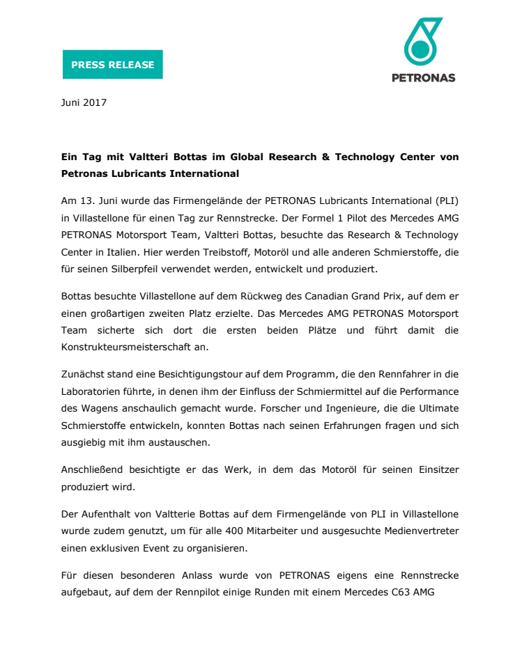 Ein Tag mit Valtteri Bottas im Global Research & Technology Center von Petronas Lubricants International