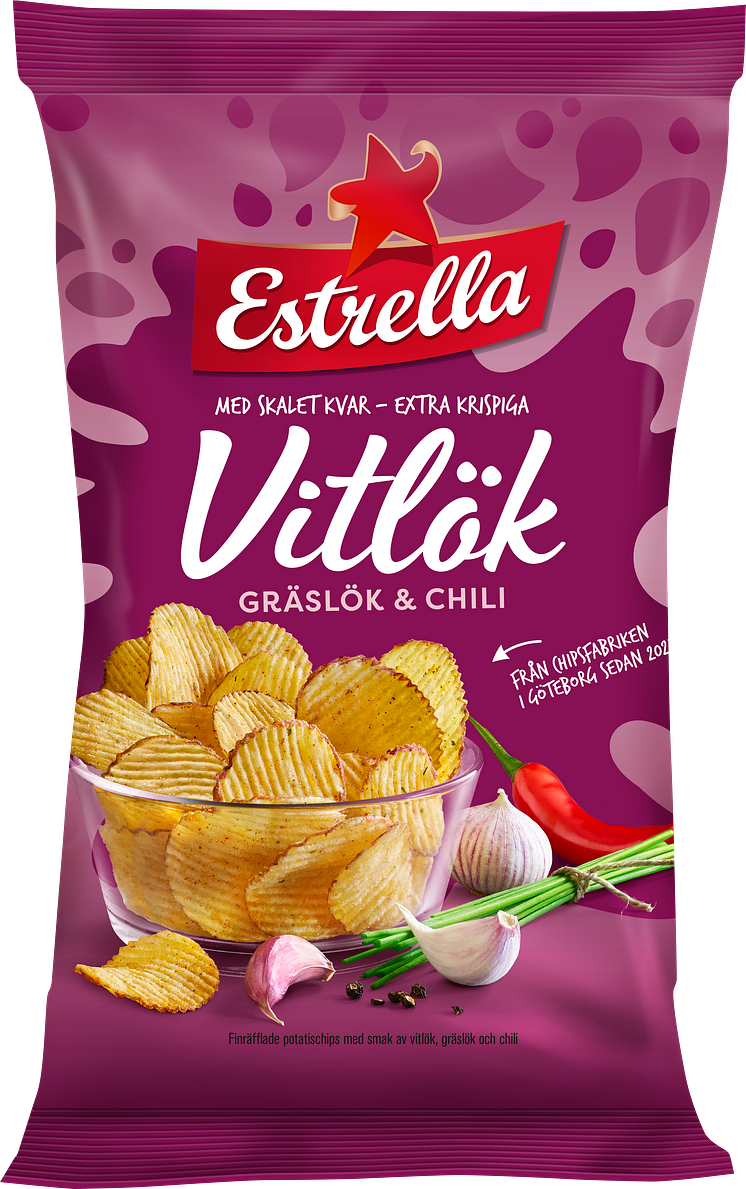 Estrella Potatischips Vitlök, Gräslök & Chili 2021