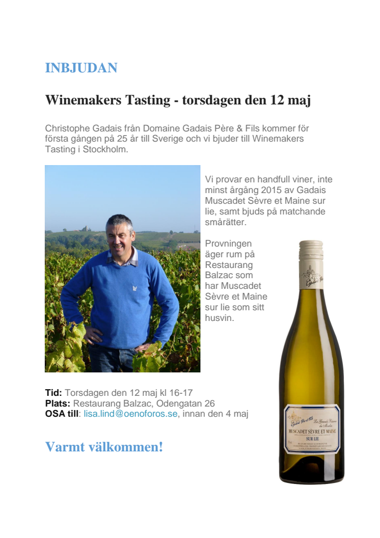 Winemakers Tasting med Gadais, 12 maj