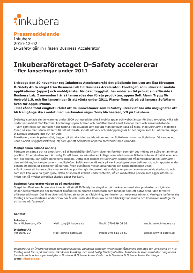 D-Safety till Business Accelerator