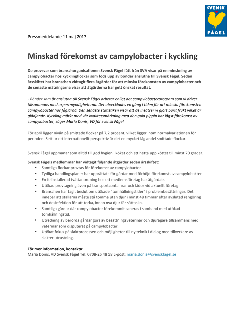 ​Minskad förekomst av campylobacter i kyckling