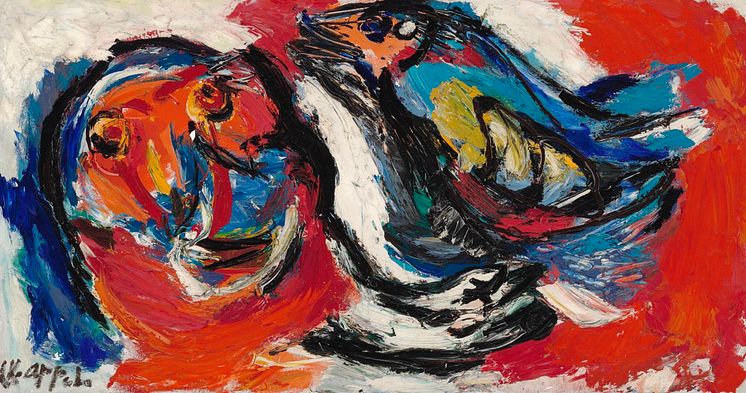 Karel Appel- Uden titel, 1957. Signeret. Olie på lærred. 80 x 150 cm