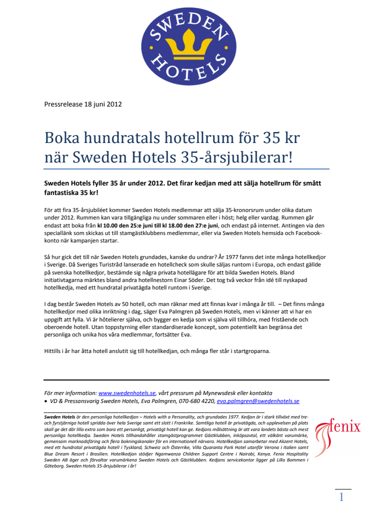 Boka hundratals hotellrum för 35 kr när Sweden Hotels 35-årsjubilerar!