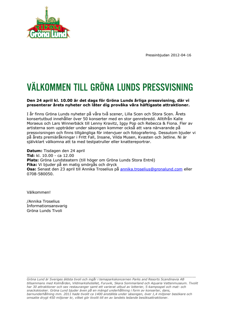 Välkommen till Gröna Lunds pressvisning