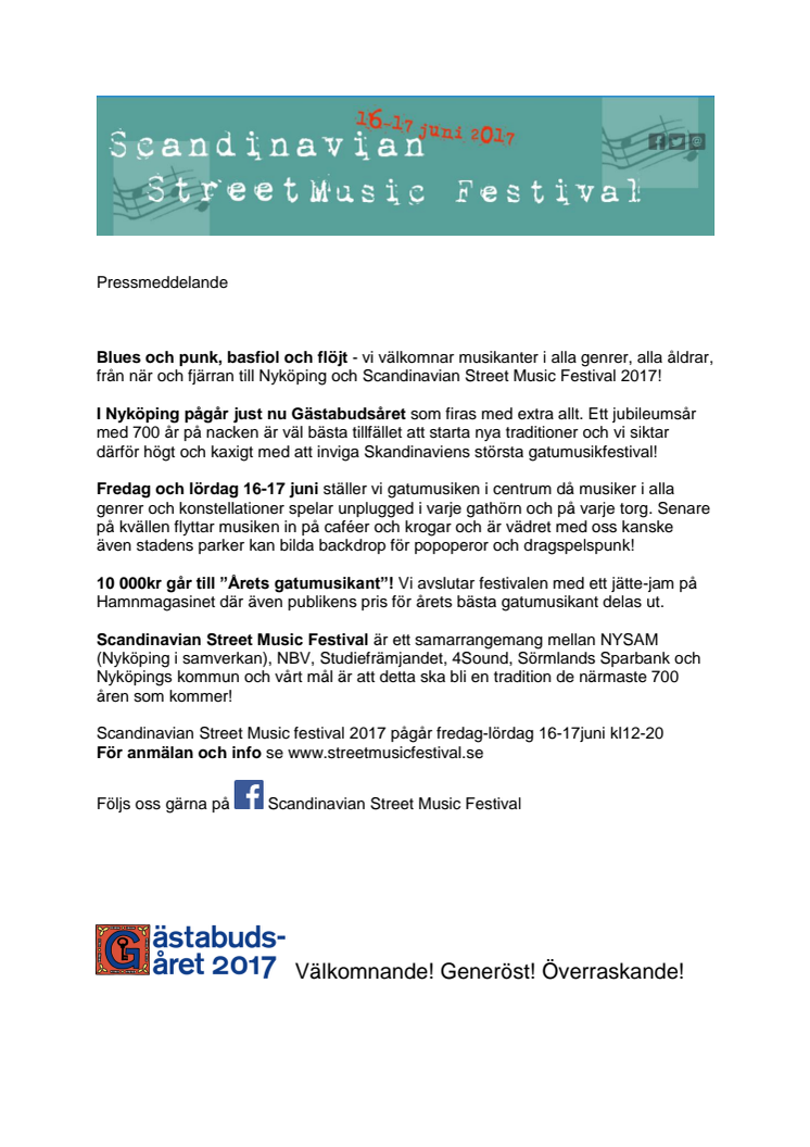 Scandinavian Street Music Festival - Ny mötesplats för musik i Nyköping!