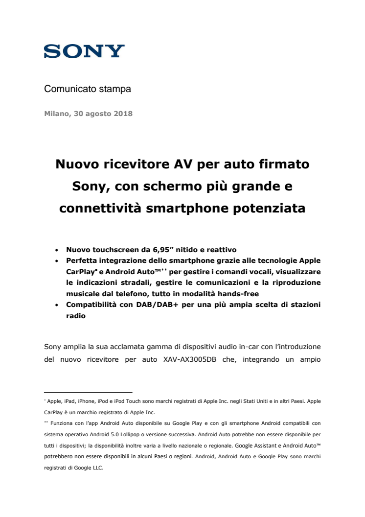 Nuovo ricevitore AV per auto firmato Sony, con schermo più grande e connettività smartphone potenziata