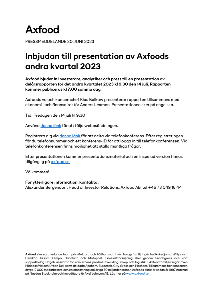 Inbjudan till presentation av Axfoods andra kvartal 2023.pdf