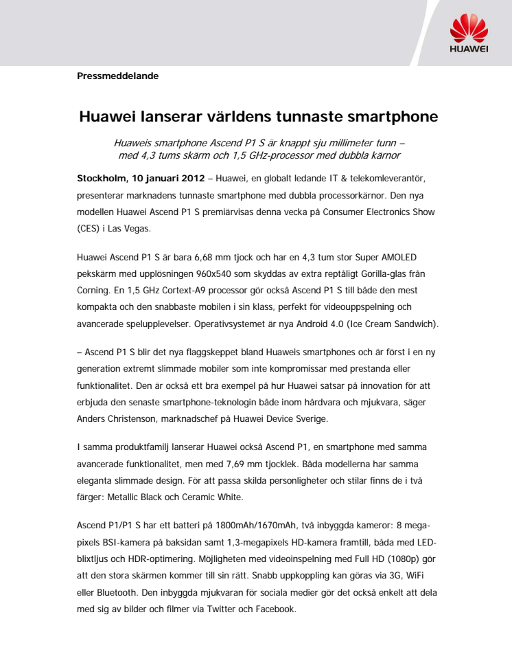 Huawei lanserar världens tunnaste smartphone