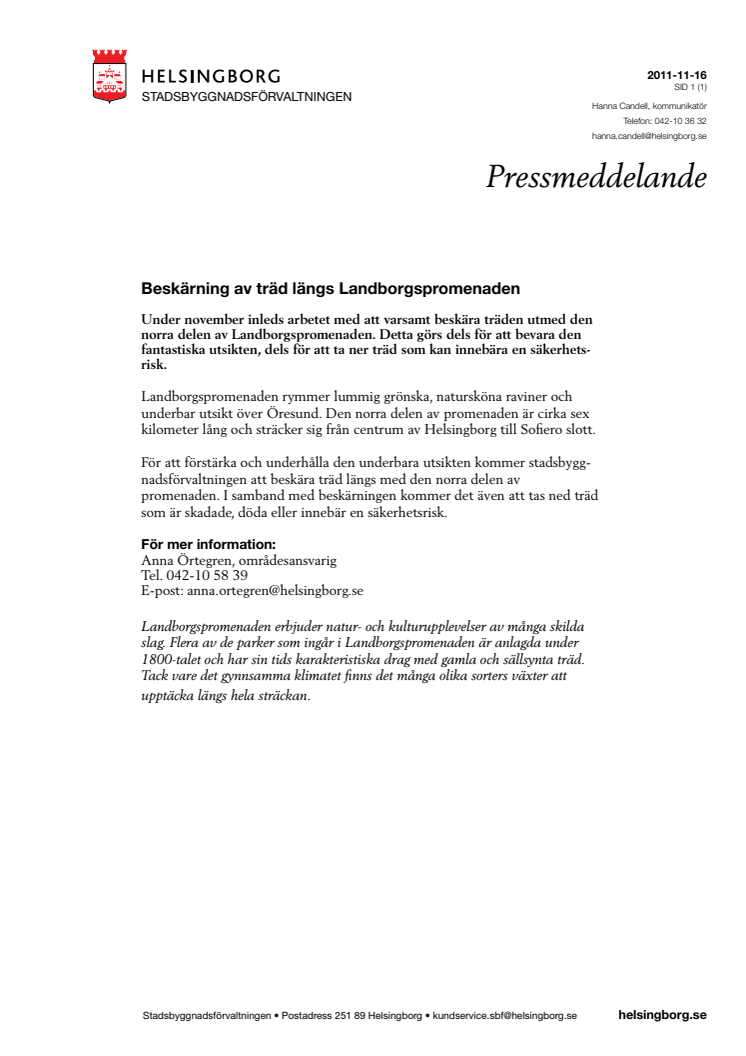 Beskärning av träd längs Landborgspromenaden