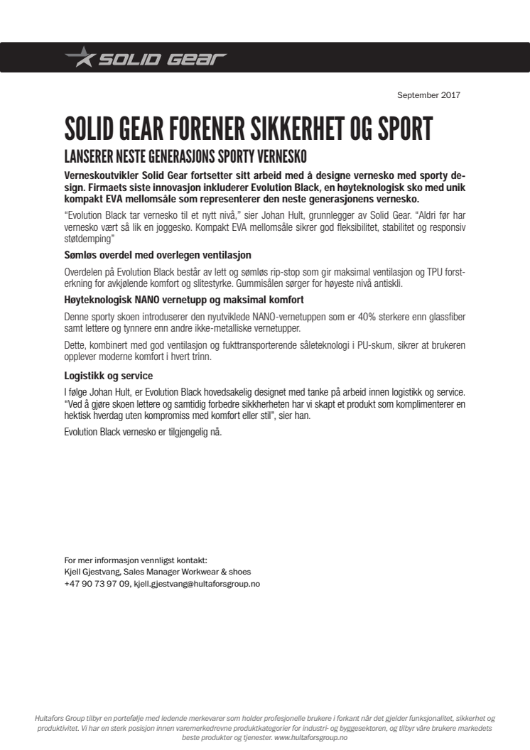 Solid Gear lanserer neste generasjons sporty vernesko - Evolution Black