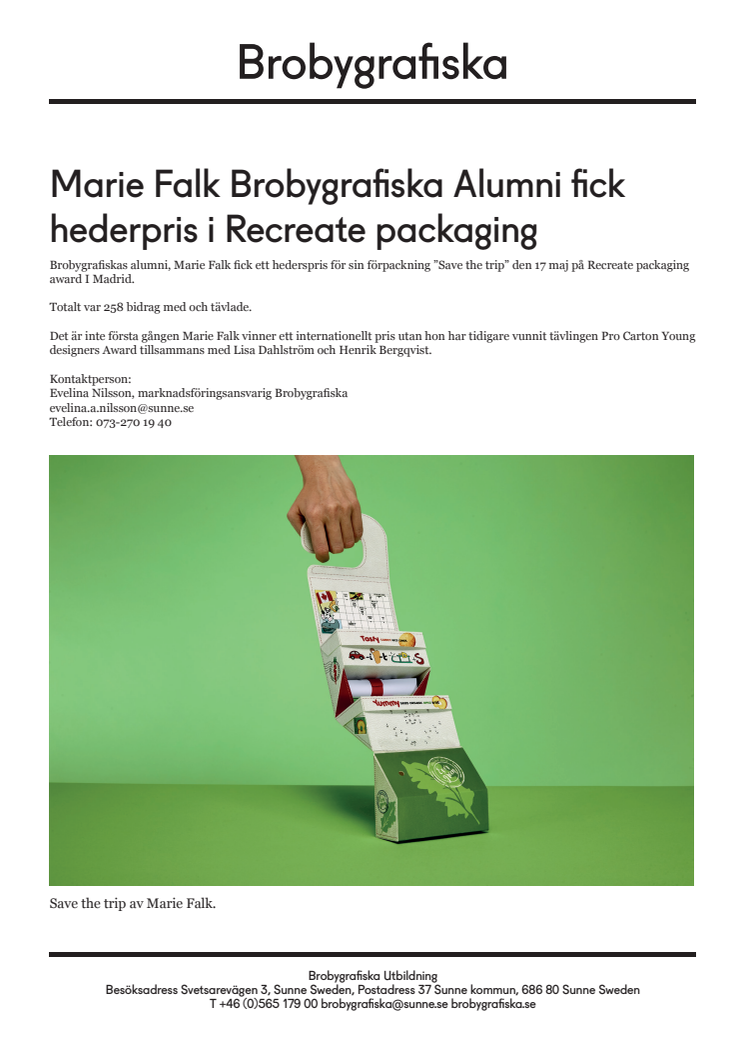 Brobygrafiska alumni vann hederspris i Madrid - Recreate packaging award