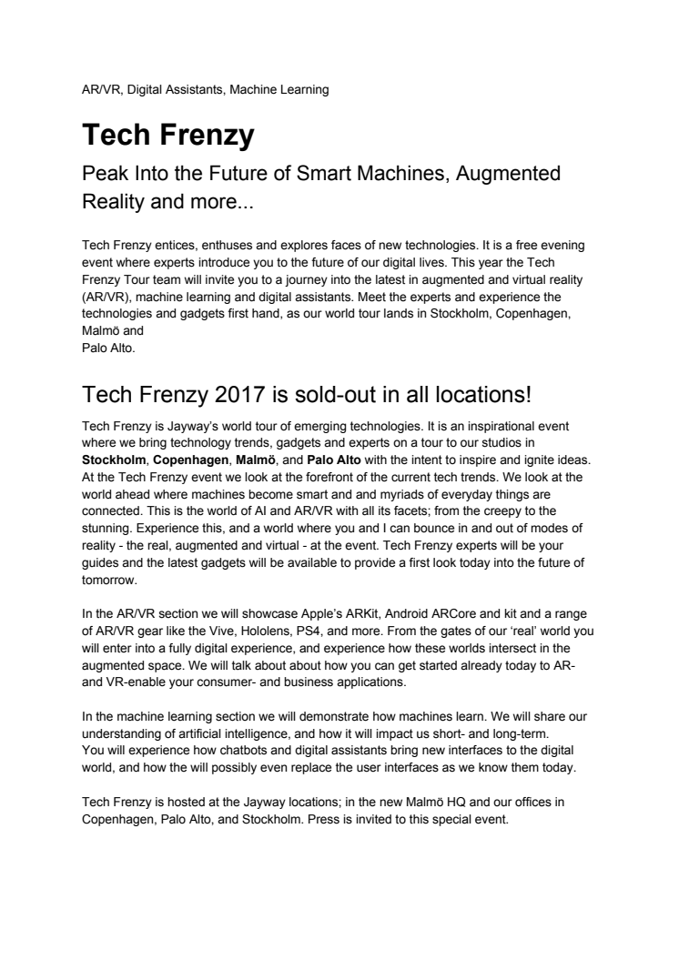 Tech Frenzy - AR/VR, Digital Assistants, Machine Learning