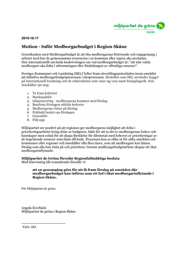 Motion om att införa medborgarbudget i Region Skåne