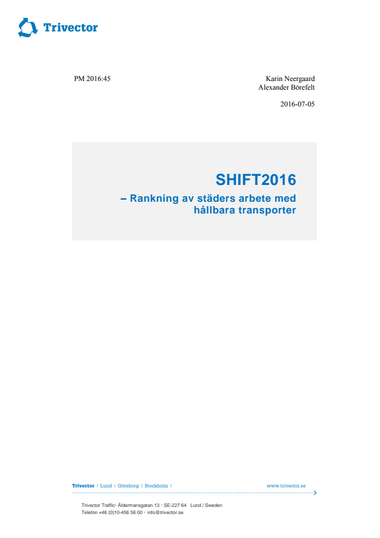 SHIFT2016 – Rankning av städers arbete med hållbara transporter