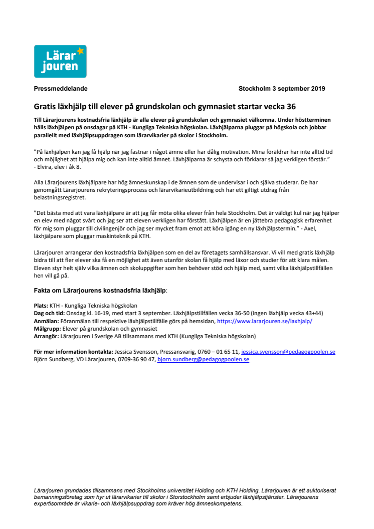 Gratis läxhjälp till elever på grundskolan och gymnasiet startar vecka 36