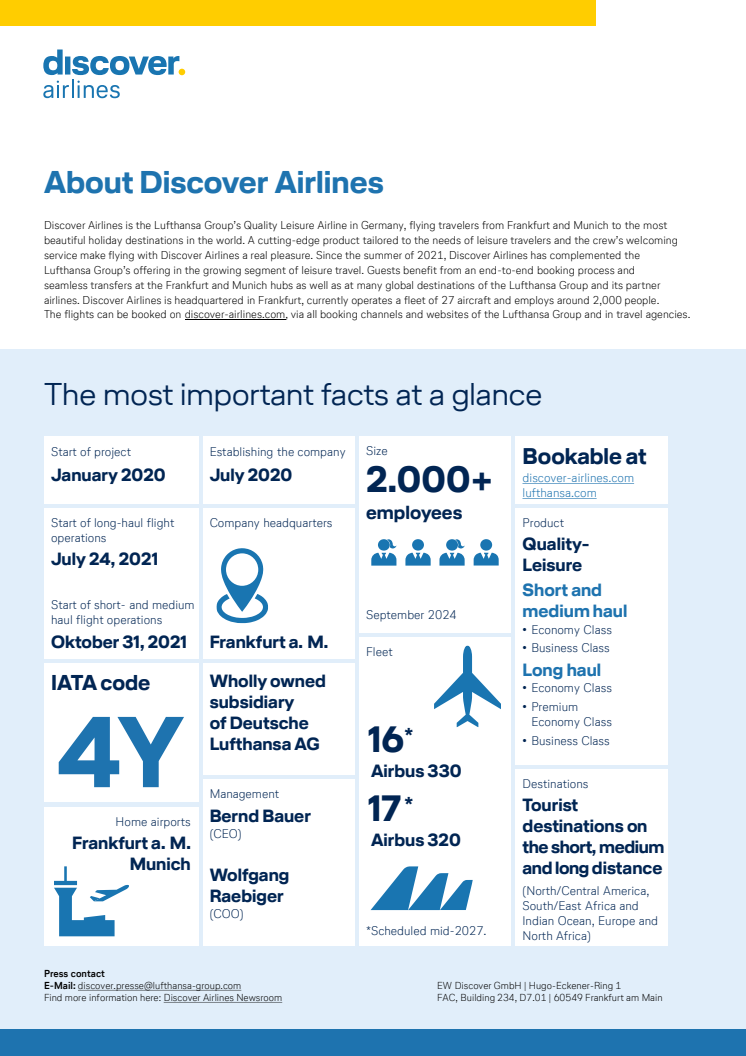 Discover Airlines Company Factsheet