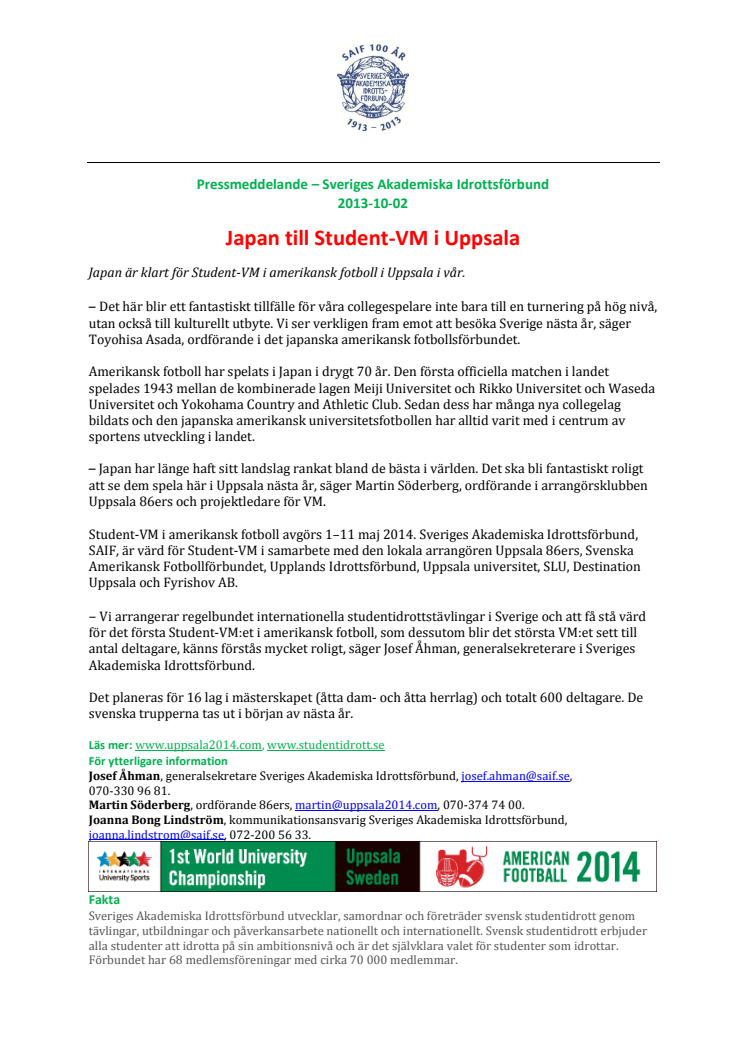 Japan till Student-VM i Uppsala