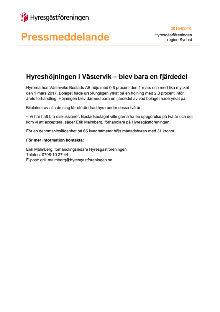 Hyreshöjningen i Västervik – blev bara en fjärdedel