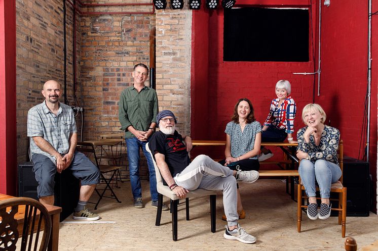 From left to right, actor Chris Connell, Associate Professor Steve Gilroy, actor Dave Johns, Dr Heike Pichler, actor Sharon Percy, and actor Jackie Lye..jpg