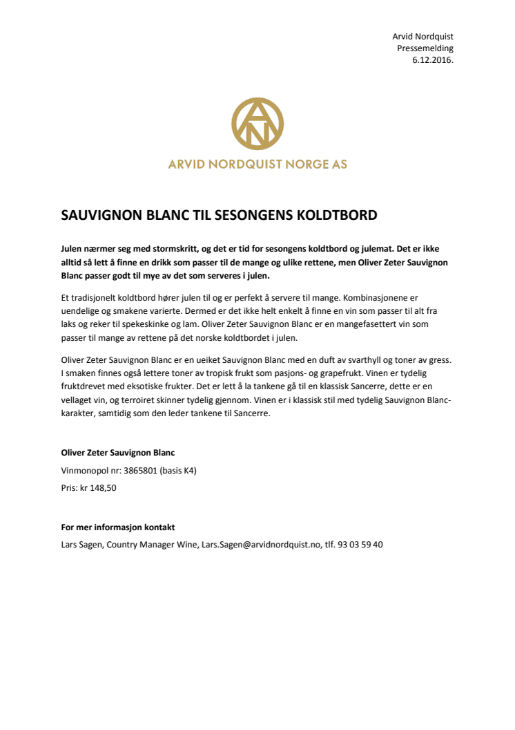 Sauvignon Blanc til sesongens koldtbord