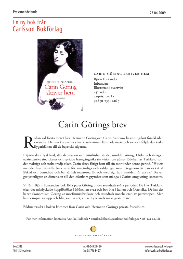 Carin Görings brev